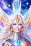 Placeholder: cosmic woman angels smile,admiral high commander from the future, one fine whole face, crystalline skin, expressive blue eyes,rainbow, smiling lips, very nice smile, costume rainbow pleiadian, Beautiful tall woman pleiadian Galactic commander, ship, perfect datailed golden galactic suit, high rank, long blond hair, hand whit five perfect detailed finger, amazing big blue eyes, smilling mouth, high drfinition lips, cosmic happiness, bright colors rainbow, blue, pink, gold, jewels, realist,8k