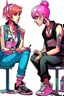 Placeholder: 2D animasyon gece oturmuş birbirleri ile sohbet eden 2 kız kısa saçlı ve daha güzel kıyafetler daha detaylı punk tarzı saçları farklı biri diğerine platonik biri pembe tonlu giyiyor biraz daha 3D biri kaslı diğeri balık etli