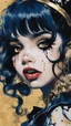 Placeholder: Poster in two gradually, a one side malevolent goth vampire girl face and other side the Singer Melanie Martinez face, painting by Yoji Shinkawa, darkblue and gold tones,