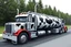 Placeholder: side view of a semitruck for fuel hauling, covered in large cow spots, illustration