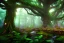 Placeholder: Immersive​ fantasy elven coffee shop in the deep forest with ancient tree blossom river 4k full hd