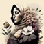 Placeholder: woman, life, freedom, Iran hand-drawn digital art, muted tones, flowers everywhere, REALISTIC