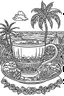 Placeholder: Outline art for coloring page, GROOVY HIPPIE-STYLE TEACUP SET BEACH PALM TREES OCEAN, coloring page, white background, Sketch style, only use outline, clean line art, white background, no shadows, no shading, no color, clear