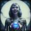 Placeholder: a happy woman holding a blue crystal up to the sky, scary, steam punk, realistic, made in octane, cinematic, ultra-realistic, extremely detailed octane rendering, 8K, VRAY Super Real ar 2:3, dof photorealistic futuristic 50mm lens hard lighting dark gray tintype photograph, realistic lighting