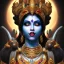 Placeholder: Goddess Kali, pitch black complexion, beautiful, svelte, stunning, chiseled face, fierce, unreal-5 engine volumetric lighting, intricate details, realistic style, artstudio trending