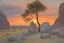 Placeholder: sunset, rocks, trees, begginer's landscape, ludwig dettman impressionism paintings