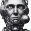 Placeholder: black and white portrait whith lot's of details of a man robot facing camera