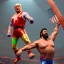 Placeholder: Realistic image of Donald trump wrestler, Mexican wrestling style, eye line, red and blue breeches, glow us flag dress, suspenders, retro style, 80s, vibrant color, highly detailed, clean background, concept art, unreal engine 5, god rays, ray tracing, RTX, lumen lighting, ultra detail, volumetric lighting, 3d, finely drawn, high definition, high resolution.