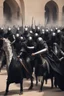 Placeholder: Make me a picture of a group of Muslim knights, assassinating many people, dressed in black