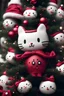 Placeholder: Closeup tall Christmas tree but with hello kitty heads as decorations, 8k, by <John Kenn Mortensen>, darkred tones,