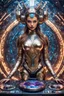 Placeholder: photography front view of super model Russian beautiful woman as dj player,headphones ,dressing mech in transformative style, his metallic skin gleaming with intricate textures and intricate details, captured in an ultra-realistic style that blurs the lines between reality and imagination,cosmic spaceship background