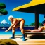 Placeholder: Drawing of 'Master Roshi stalking bulma' island ,Kame House,painting by Earl Norem, simon Bisley,frazetta,Howard,西嘛哒, evan lee, Vallejo,kelly oil on canvas, cinematic composition, extreme detail,fit full body inside picture,8k