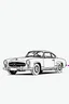 Placeholder: minimalist line art, mercedes, vintage, against stark white background, thick ink outlines, 3D view, no shading, black and white, full size, sports car, passenger side