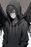 Placeholder: Anime man with black wings, wearing a hoodie