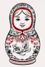 Placeholder: draw a Russian matryoshka doll in the style of Khokhloma, the matryoshka is smiling, the matryoshka has a coffee cup in her hands, a frontal angle, a picture on a white background, the matryoshka is drawn entirely, a highly detailed 3d picture