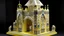 Placeholder: A pale yellow Egyptian kingdom with diamonds and gems designed in ancient Egyptian architectures and sculptures painted by the Limbourg brothers