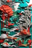 Placeholder: Abstract paper-cut artwork, Ukiyo-e inspired, Intricate paper cuts forming an abstract representation of a traditional Japanese garden, blending with Scandinavian design elements, creating a visually captivating JAPANDI modern ART piece. vibrant colors, no frame