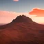 Placeholder: Aerial view of a natural, minimalist high peak amidst moving orange clouds surrounding the summit. In an ethereal dream, you are walking on moving orange clouds. As you walk, a high, minimalist, majestic peak evokes a sense of peace and wonder.