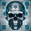 Placeholder: FLAT VECTOR LAYERED IMAGE OF CYBERNETIC SKULL PARTS IN A SCHEMATIC