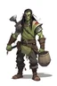 Placeholder: a dnd half orc with a bucket on his head and 2 shortswords and long hair