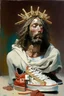 Placeholder: oil painting + Jesus + sneaker + top of head