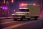 Placeholder: ambulance truck , street view, oakland, downtown, night time , unity, scriptable render pipeline , cinematic lighting.