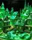 Placeholder: A green mechanical village with crystals painted by Vincent van Gogh