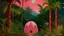 Placeholder: A pink rainforest with a moon temple designed in Kuna molas painted by Gustave Courbet