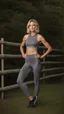 Placeholder: photography of a beautiful anorexic woman, grey satin triathlon top, sports illustrated, blond short wavy bob haircut, pronounced sternum, flat chest, anthracite cycling leggins