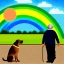 Placeholder: old man with glasses, with dog, on the rainbow bridge