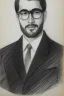 Placeholder: Pencil sketch of a Man with Glasses on lined paper