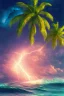 Placeholder: 1980's vaporwave aesthetic palm trees with lightning with solar eclipse in the ocean waves sunset