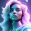 Placeholder: A portrait of a crystalised girl,smiling, longs hairs, atmospheric, realistic,, cinematic lighting, octane render,, pink turquoise light