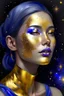 Placeholder: Mixed painting DIN Golden shining Moon and stars Face gray with dark blue gold and brick with dusty purple, watercolor. #sjadestudio