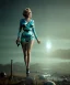 Placeholder: Ultra Realistic retro sci-fi 1960 scene, waist up view portrait, blonde woman, sweet young Marilyn Monroe face, perfect iris, tight latex coat, alien planet background, tight style, steel sphere dron levitating, fog, rain, soft color, highly detailed, unreal engine 5, ray tracing, RTX, lumen lighting, ultra detail, volumetric lighting, 3d, finely drawn, high definition, high resolution.