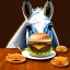 Placeholder: A horse eating a hamburger.