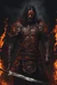 Placeholder: an insane warrior with his chest made of burning faces. dark horror setting.