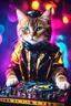 Placeholder: Photography Humanoid cat as dj player smusical self expression play dj in disco club