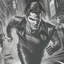 Placeholder: Sincity comic, a vampire running. Closeup.