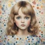 Placeholder: 1960s,Vanessa paradis, little girl,in the style of Margaret Keane, watercolor dots in the background