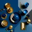 Placeholder: Tecno mood, gold and blue, moodboard, photorealistic