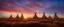 Placeholder: Prairie landscape, magic hour lighting, 3 teepees, historically authentic
