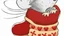 Placeholder: fantasy cartoon style illustration: red mitten with a little cute mouse peeking out