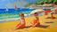 Placeholder: cote d'azur 2 childeren on hot beach painting neoclassism 60