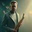 Placeholder: man playing saxophone, blade runner, kiefer sutherland, sebastian vettel, low key lighting, volumetric light, digital art, highly detailed, fine detail, intricate, ornate, complex, octane render, unreal engine, photorealistic