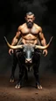 Placeholder: Strong man with bull legs and feet