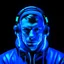 Placeholder: front face, man, headphones, mouth mask, Neon blue