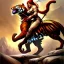 Placeholder: ultra detailed portrait of beautiful Red Sonja riding a Great tiger ,wearing plate armor, extremely detailed digital painting, in the style of Robert Howard and Earl Norem and fenghua zhong and ruan jia and jeremy lipking and peter mohrbacher, mystical colors, rim light, beautiful lighting, 8 k, stunning scene, raytracing, octane, trending on artstation