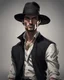 Placeholder: Man He wears Italian gangster clothes He is tall, , has a beautiful face, has brown eyes, and wears a black hat ، He holds a knife in his hand