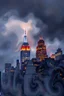Placeholder: New York City buildings at night in Abstract Fluid, cloudy sky